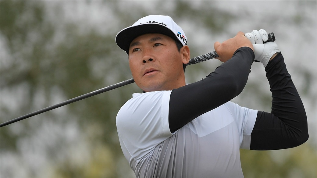 Xinjun Zhang plays a tee shot with his Titleist Pro V1x golf ball at the 2019 Dormie Network Classic
